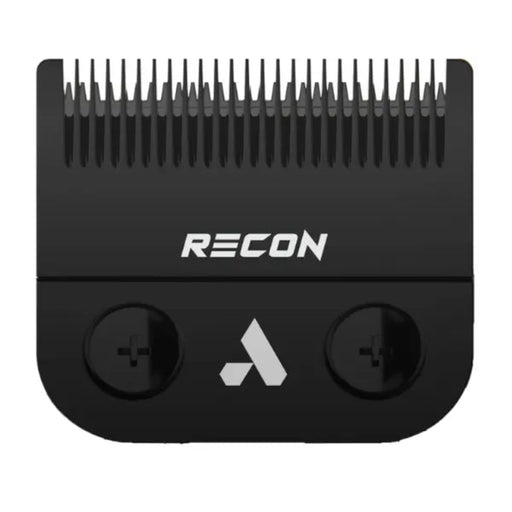 A black Recon hair clipper attachment with adjustable screws and a white logo on a plain white background.