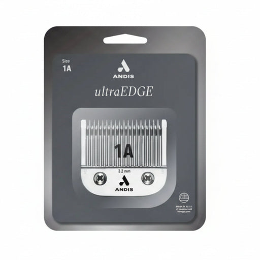 Andis ultraEDGE hair clipper blade packaging with size 1A on a gray background