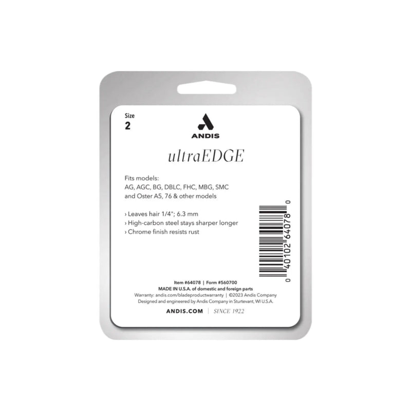 Andis ultraEDGE blade packaging with product details on a white background