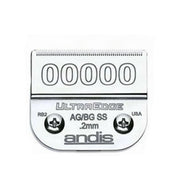 Andis UltraEdge AG/BG SS .2mm clipper blade, model RB2, featuring a silver metallic finish, a large '00000' marking, and two screws on a plain white background.