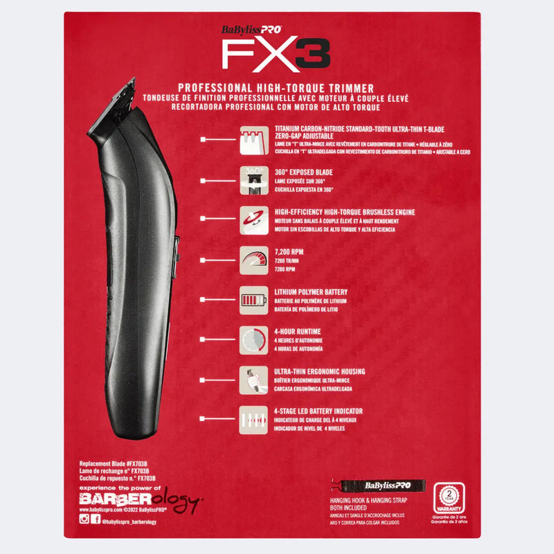 BaBylissPRO FX3 Black Recortadora Inalámbrica de Alto Torque #FXX3TB