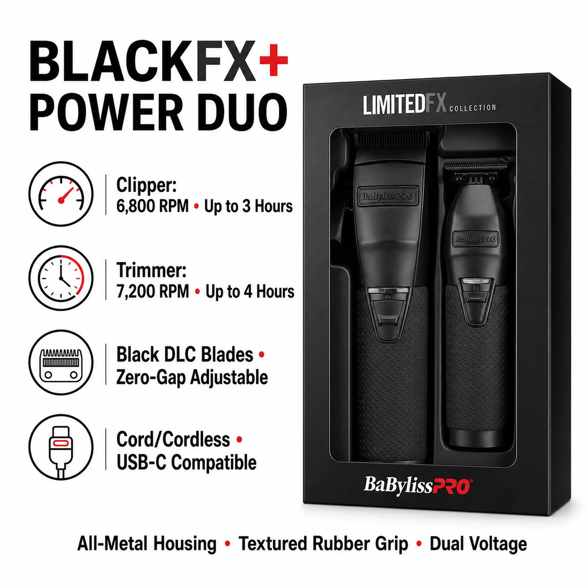 BaBylissPRO BlackFX+ All-Metal Clipper & Trimmer Prepack — Vip