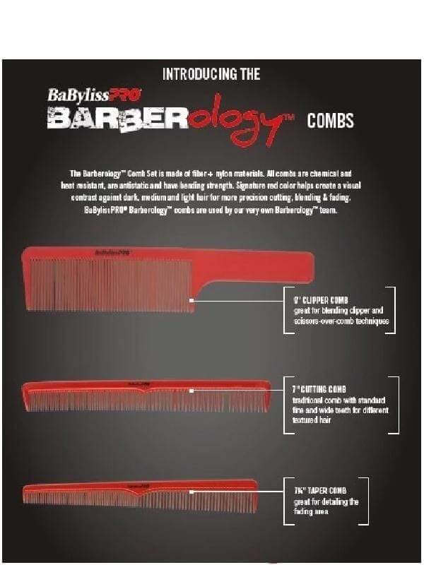 BaBylissPRO BARBERology Set of 3 Barber Combs #BCOMBSET3 — Vip