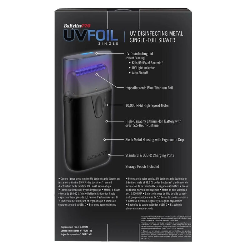BaBylissPRO Black Matte UV-Disinfectant Metal Single Foil Shaver #FXLFS1MB