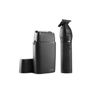 A black BaitinPRO electric trimmer and its matching charging dock on a solid white background.