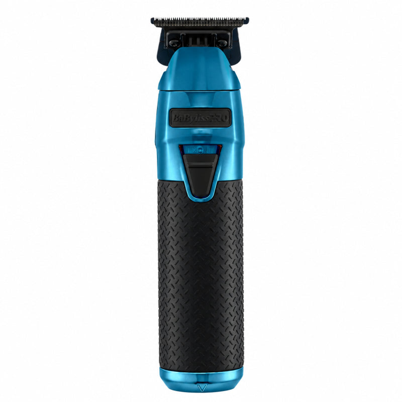 A Barbed Scape hair clipper shown vertically against a solid white background. The clipper features a metallic blue body with a black textured grip handle and a black brand plate.