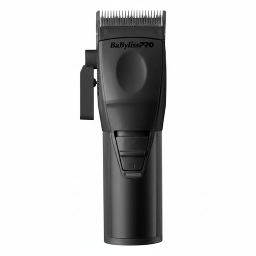 BabylissPRO hair clipper shown upright on a white background, with a small inset showing the upgraded blade packaging and blade detail.