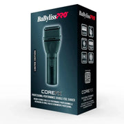BaBylissPRO CoreFX Professional Double-Foil Shaver in a dark metallic teal-green color, shown in its black and dark gray retail packaging box against a white background.