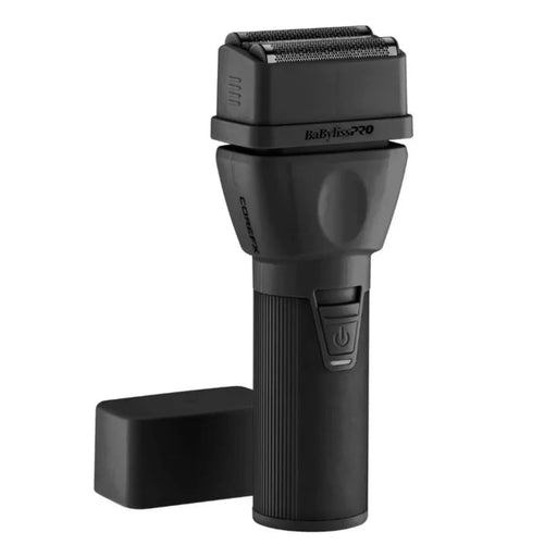 A black Babyliss Pro cordless electric shaver with its charging case, shown on a solid white background.