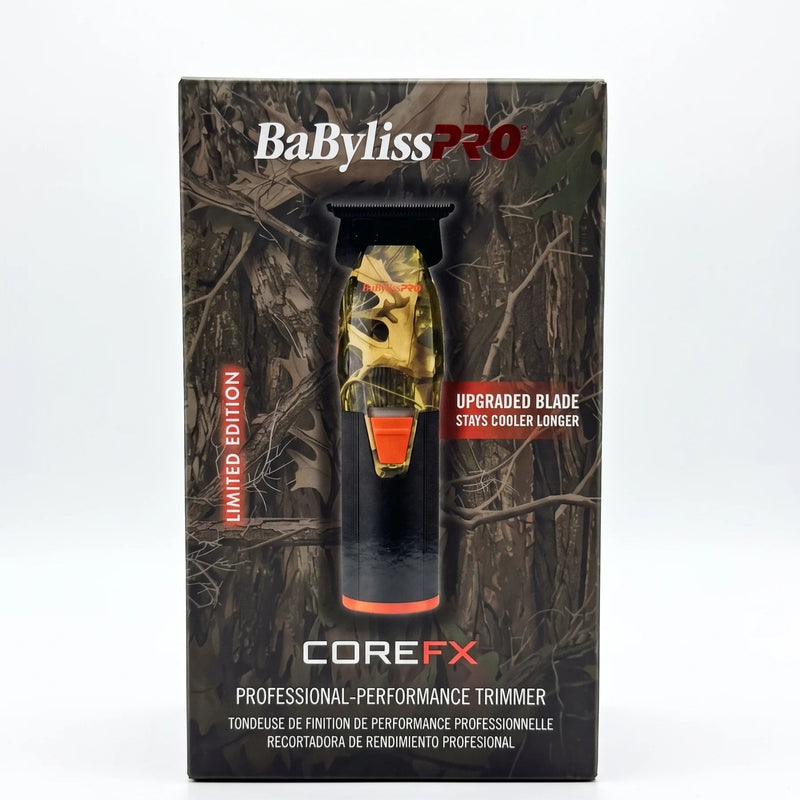BaBylissPRO CoreFX Professional-Performance Trimmer in a Limited Edition camouflage pattern, shown in its retail packaging against a white background.