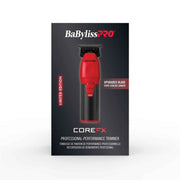 BaBylissPRO CoreFx Professional Performance Trimmer in a limited edition red and black colorway, shown in its original black packaging box against a white background.