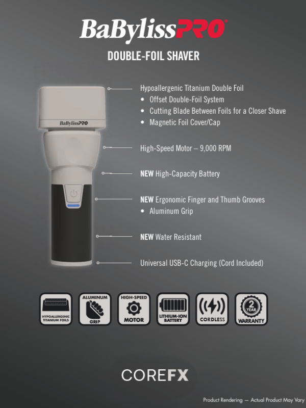 BaBylissPRO COREFX Shaver FX75SF2 Double Foil, High-Speed Motor