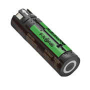 Green and black FX-ONE battery on a white background