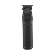 A black cordless electric trimmer with a textured grip and a metal cutting head, shown against a plain white background.