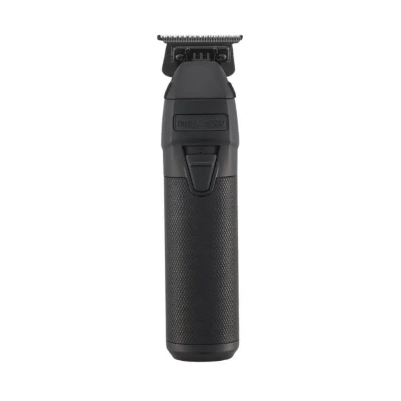 A black cordless electric trimmer with a textured grip and a metal cutting head, shown against a plain white background.