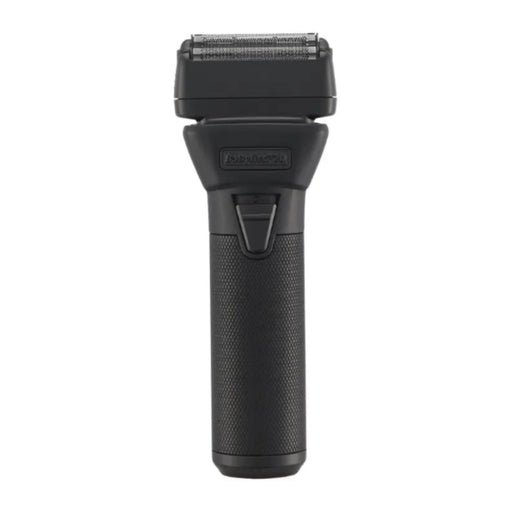 A black Braun Series 3 electric shaver with a textured handle and metallic silver shaving head, shown against a plain white background.