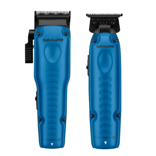 Two blue BaBylissPRO hair clippers shown side by side on a plain white background, with black cutting heads and small black screws visible.