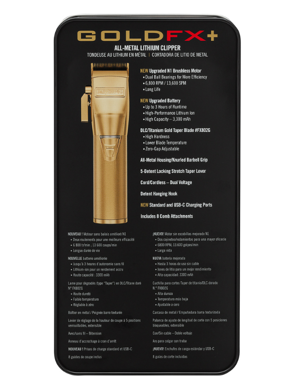 BaBylissPRO GOLDFX+ All-Metal Lithium Nedic Clipper #FX870NG