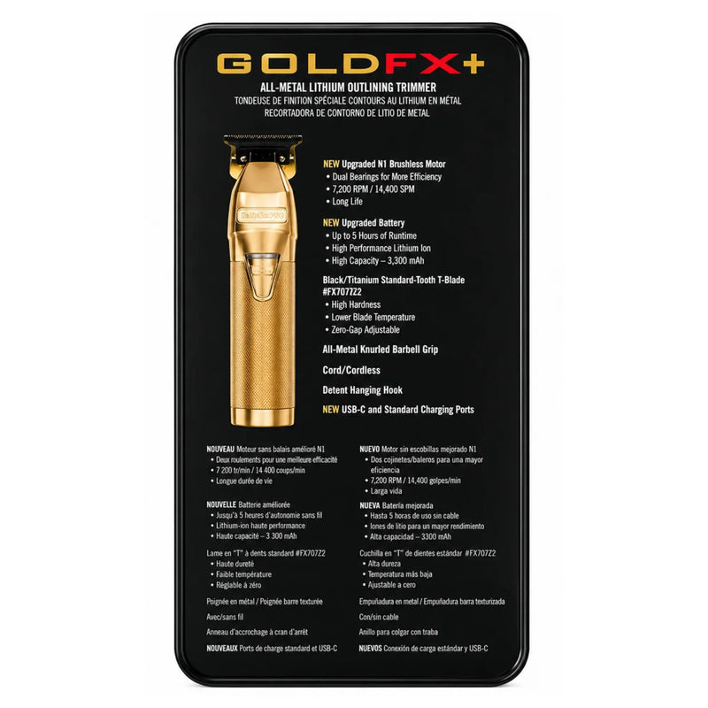 Recortadora de contornos de litio totalmente metálica BaBylissPRO GOLDFX+ Nedic #FX787NG