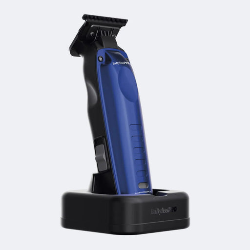 Blue and black hair trimmer on a white background