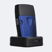 Blue and black electronic device on a white background