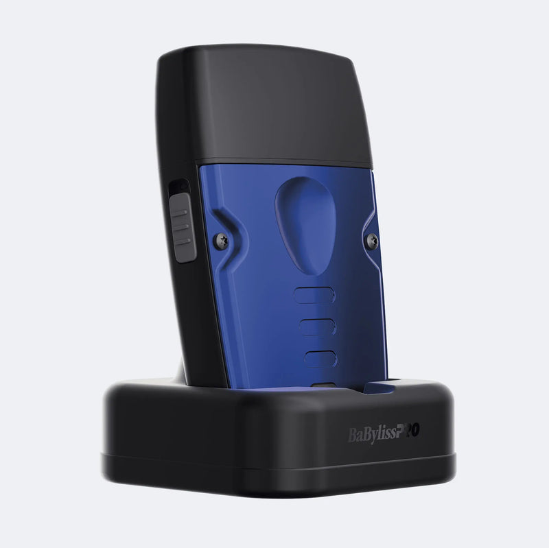 Blue and black electronic device on a white background