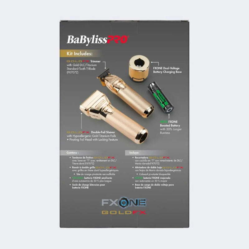 BaBylissPRO FXONE GOLDFX Prepack de rasuradora y patillera totalmente metálicas #FX1FSTGPK