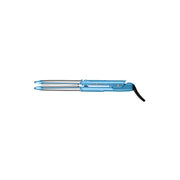 A light blue hair straightener with silver metal plates and a black cord, shown horizontally against a plain white background.