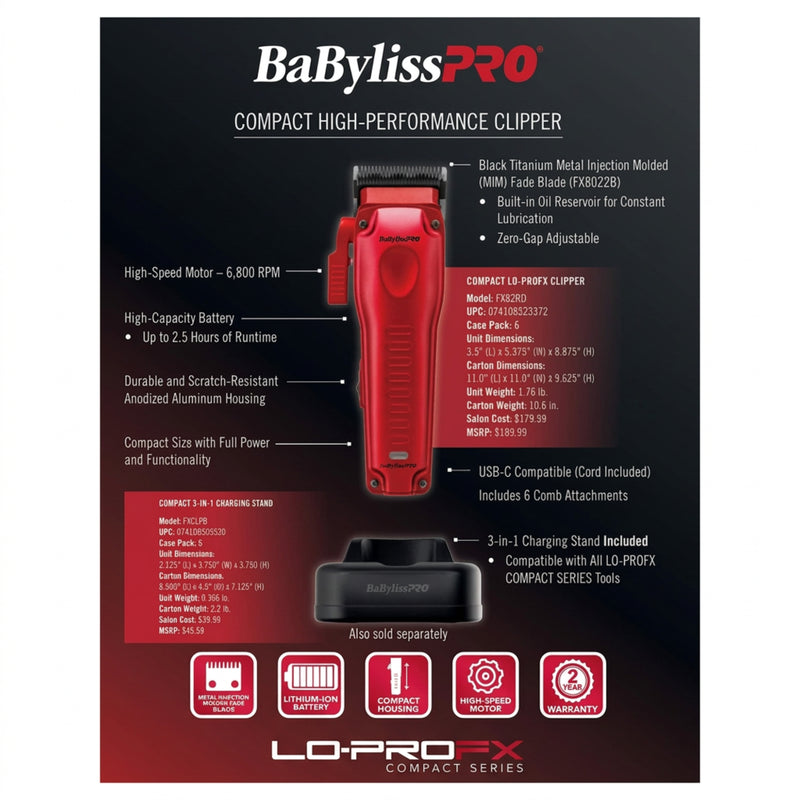 BaBylissPRO Limited Edition Red LO-PROFX Compact High-Performance Clipper