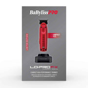 BaBylissPRO LO-Pro FX Compact Series trimmer in red, shown on its gray retail box with 'Limited Edition' and 'Compact Size' text.