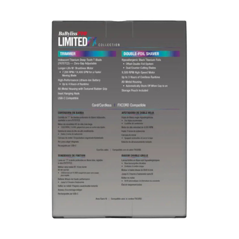 BaBylissPRO LimitedFX Iridescent Holiday Prepack - All Metal+ Trimmer & Double Foil Shaver back