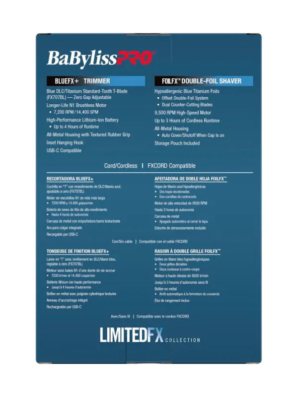 BaBylissPRO LimitedFX Black & Blue Trimmer & Double-Foil Shaver Prepack