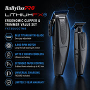 BaBylissPRO LithiumFX+ value set features including 6800 RPM motor and two-hour runtime