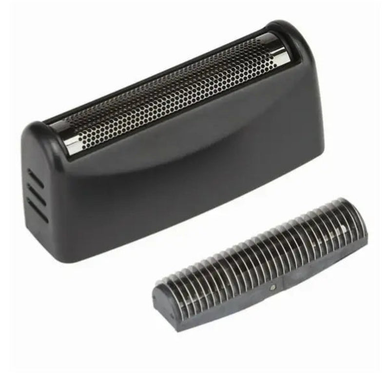 Black metal shaver head on a white background