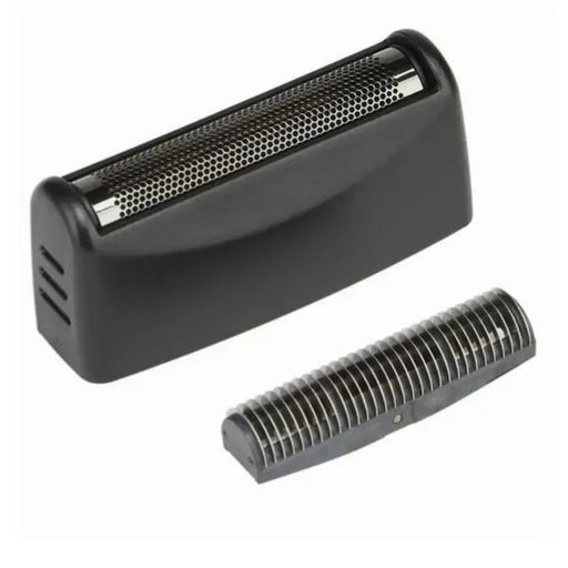 Black metal shaver head on a white background