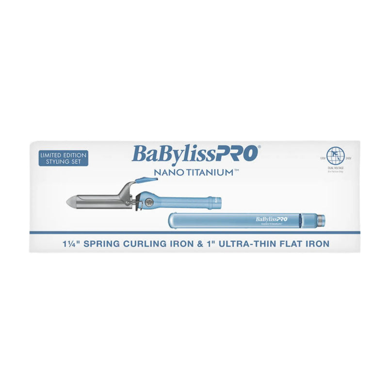 Set de regalo de tenaza rizadora de resorte Nano Titanium de 1.25" y plancha de pelo ultradelgada de 1" BaBylissPRO