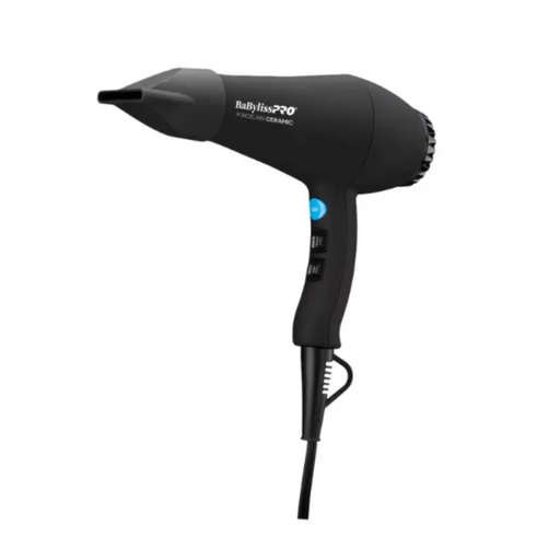 Black hair dryer with 'BabylissPRO' branding on a white background