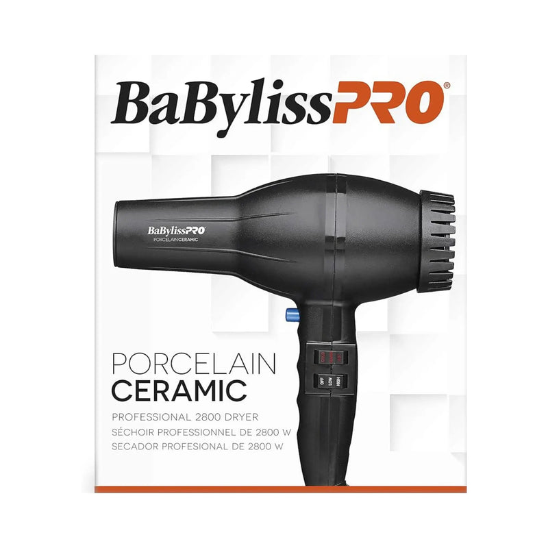 BaBylissPRO Ceramic Professional 2800 W hair dryer in black, shown on its white retail packaging box with the BaBylissPRO logo.