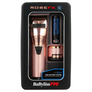 Rose gold hair trimmer set with packaging featuring BabylissPro branding on a white background.