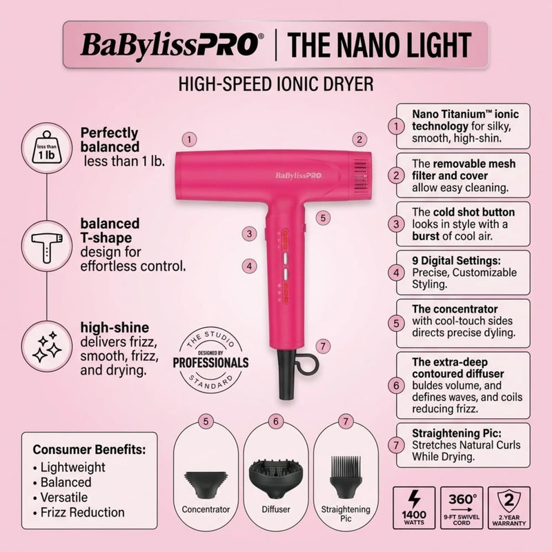 BaBylissPRO The Nano Light High-Speed Ionic Dryer 1400w aspects