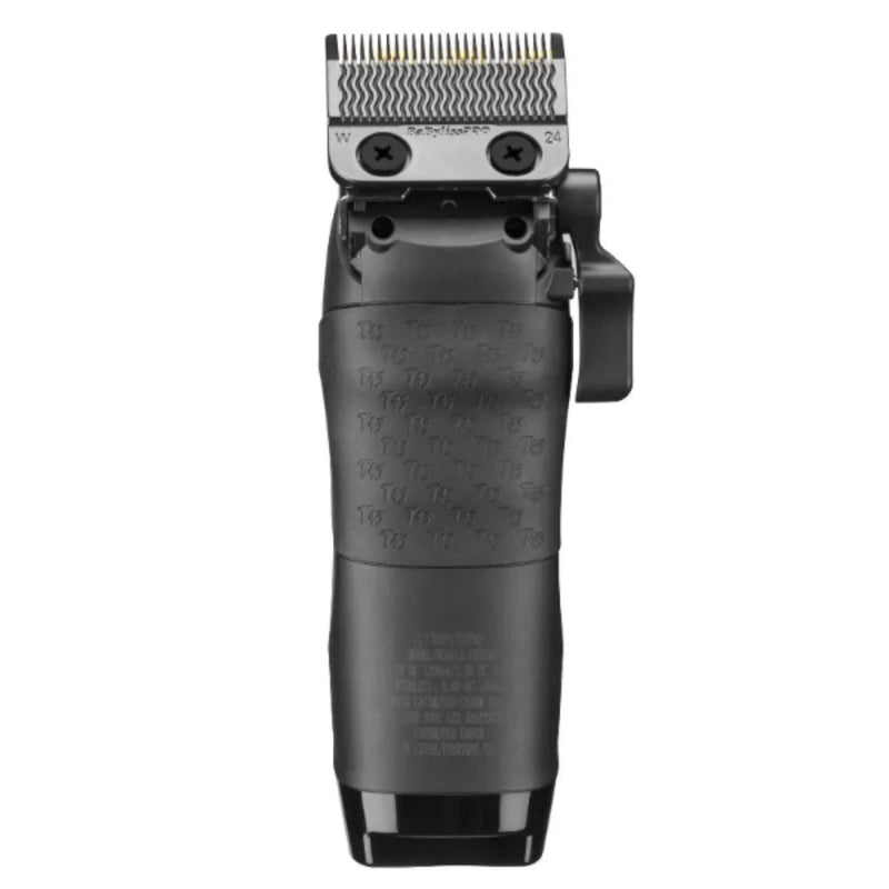 Hair trimmer with a metallic top section on a white background