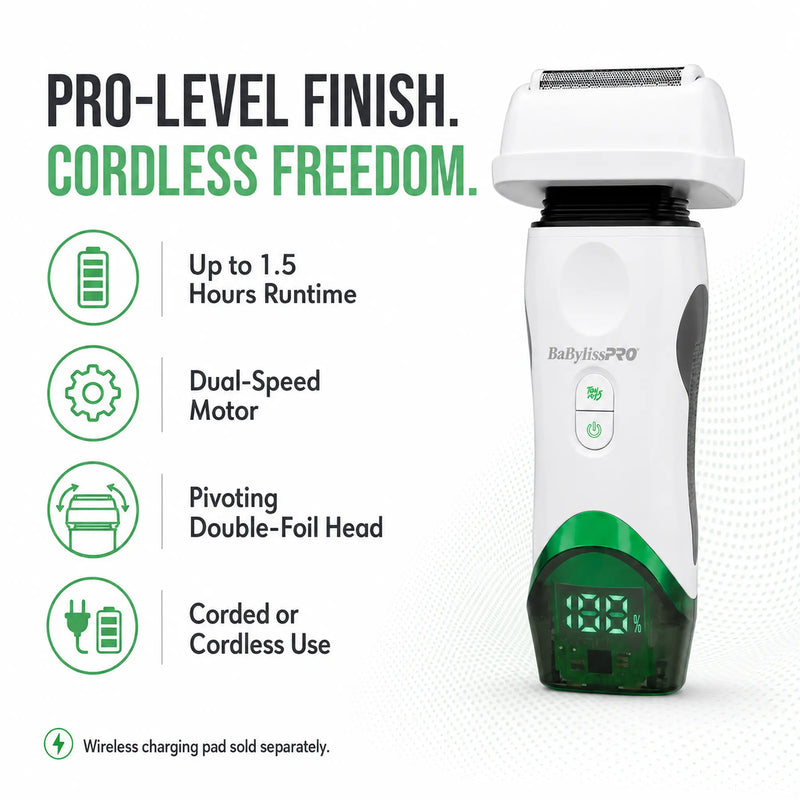 BaBylissPRO® x Tomb 45® Wireless-Charging Double-Foil Shaver (White)