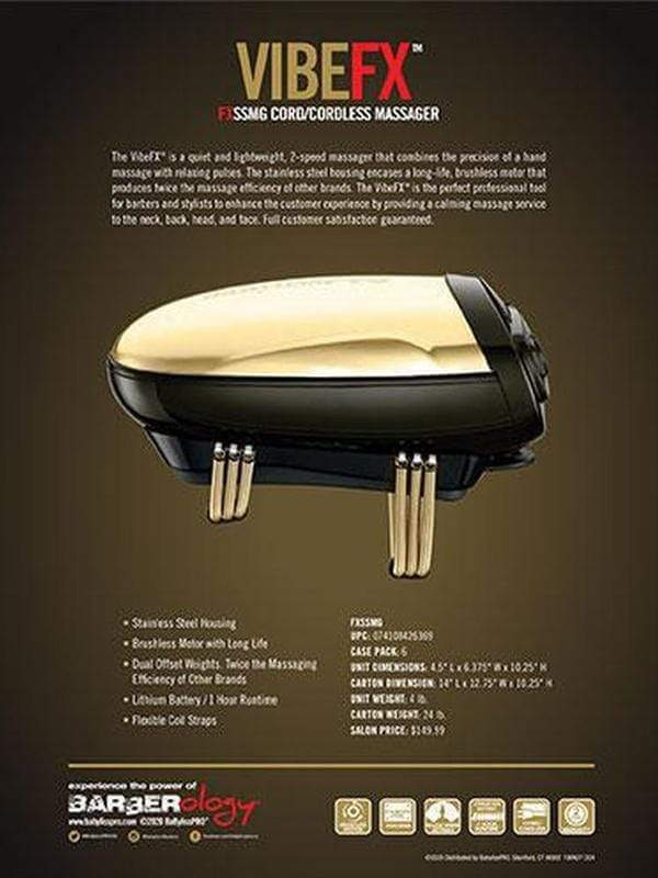 babylisspro vibefx gold profesional cord cordless massager