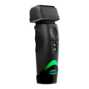 A black BaBylissPRO 7 professional electric shaver with a green LED display showing 100% battery, featuring a textured grip and illuminated power button.