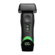 BaBylissPRO 20 electric shaver in black with green accents and a digital display showing 100% charge, on a white background.
