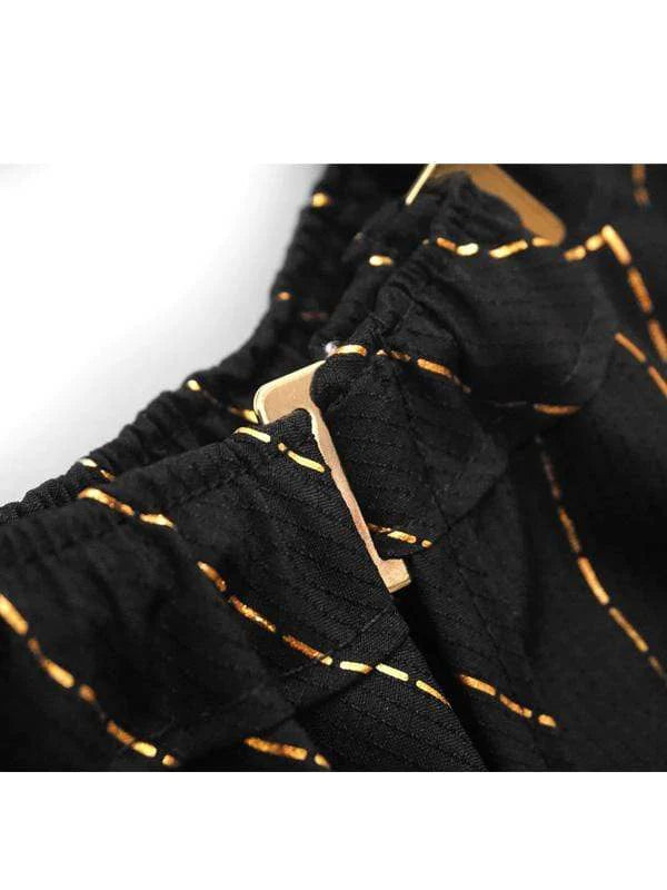 barber strong cape black with gold pinstripe