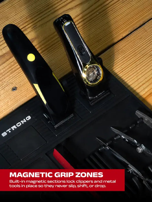 barber mat with magnetic grip zones