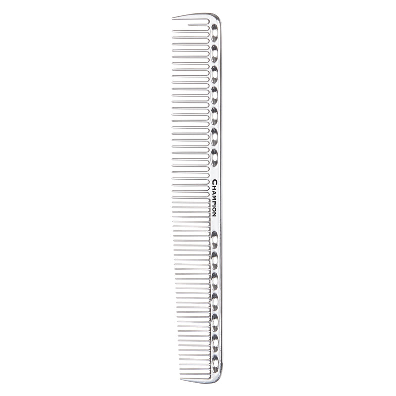 Champion Control 7-inch styling comb CC34, silver aluminum comb with medium and coarse teeth