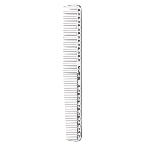 Champion Control 7-inch styling comb CC34, silver aluminum comb with medium and coarse teeth