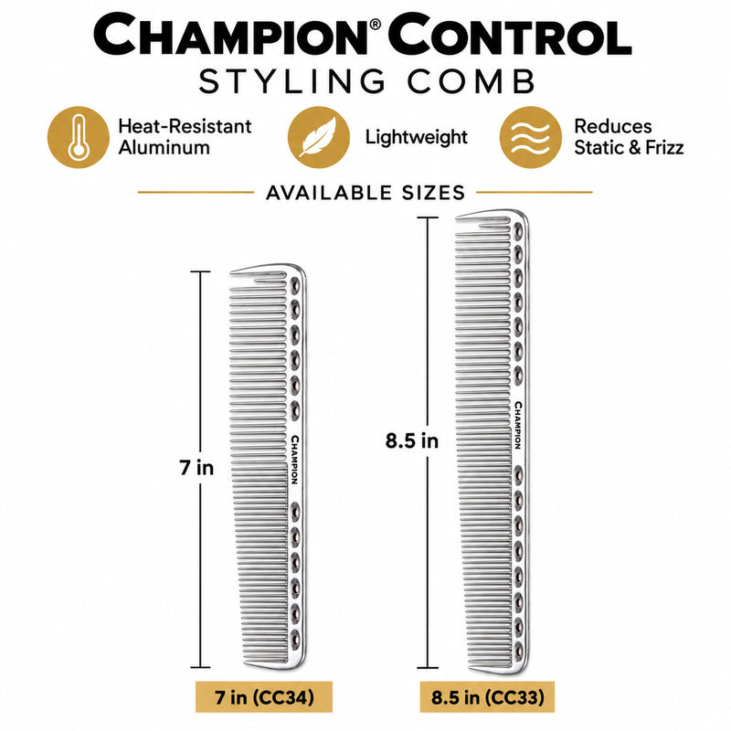 Champion Control styling comb sizes compared: 7-inch CC34 and 8.5-inch CC33